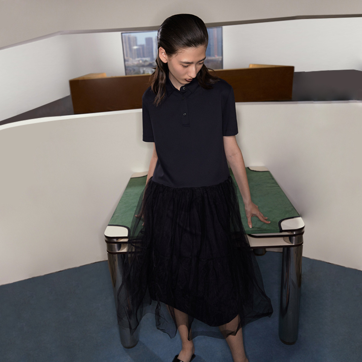 夏连衣裙网纱休闲针织A型长裙女