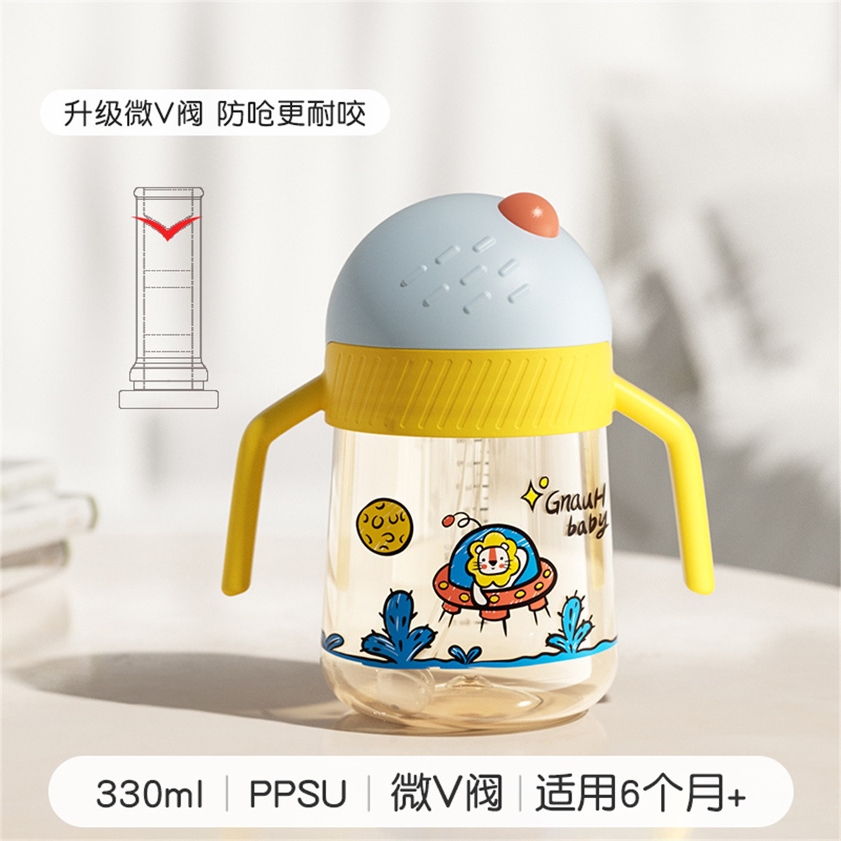 流星雨婴儿吸管杯6个月儿童喝水杯星球学饮杯