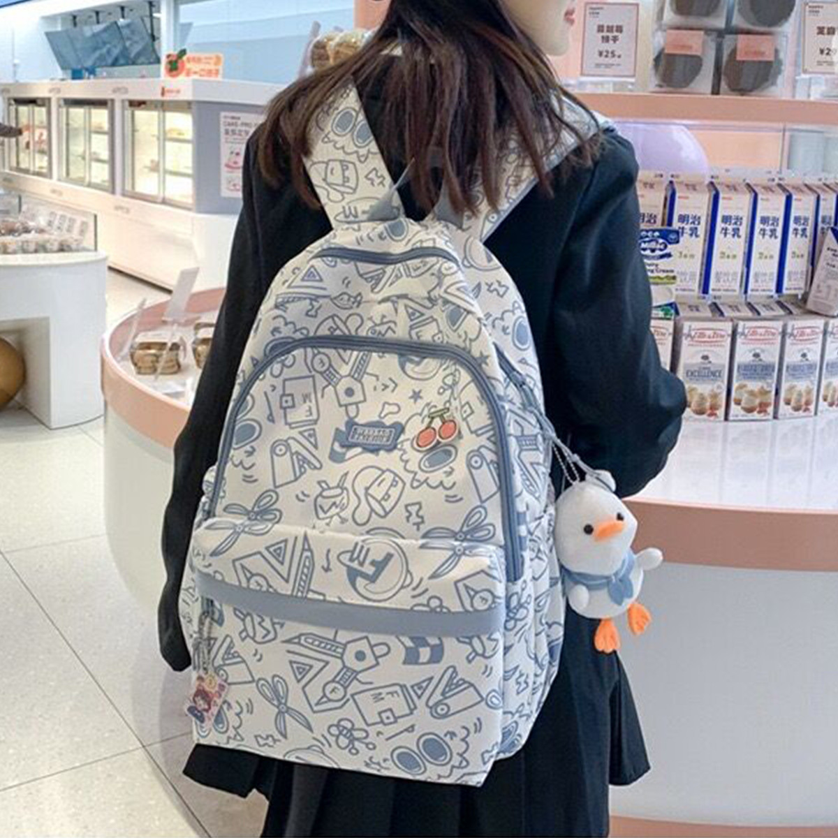 【配挂饰】双肩包女2023新款旅游大容量学生书包电脑包背包