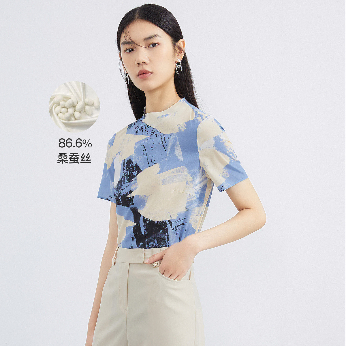 上衣女夏季短袖知性通勤印花高级感气质衬衫